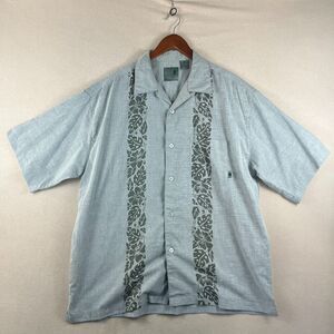 Pineapple Connection Hawaiian Shirt Mens LG Grey Floral Short Sleeve Rare Mesh